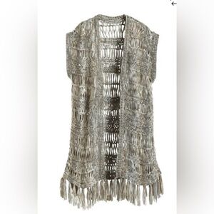 Chico's Fearless Fringe Macrame Long Knit Vest